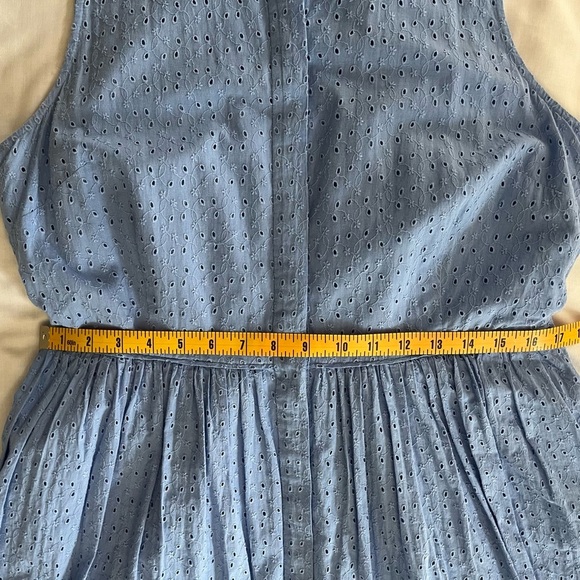J. Crew Factory Button Up Cotton Eyelet Knee Length Sleeveless Blue Dress Sz 14 - Picture 14 of 16